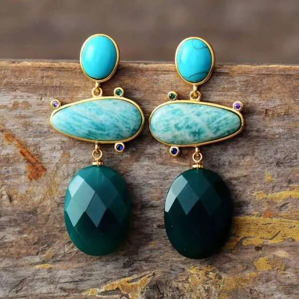 Pendientes originales gypsy con tres piedras semipreciosas