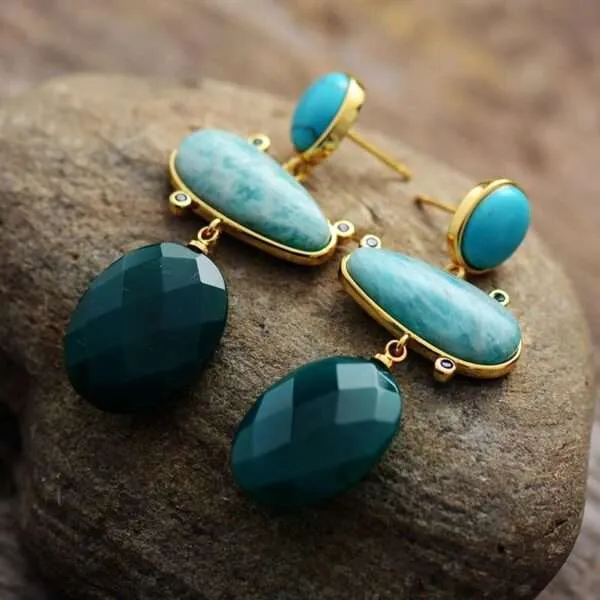 Pendientes originales gypsy con tres piedras semipreciosas