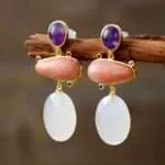 Pendientes originales gypsy con tres piedras semipreciosas