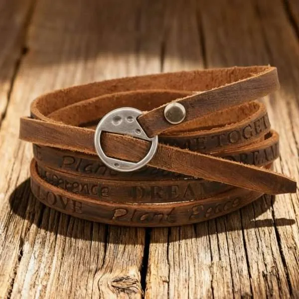 Pulsera bohemia de moda para hombre de cuero genuino
