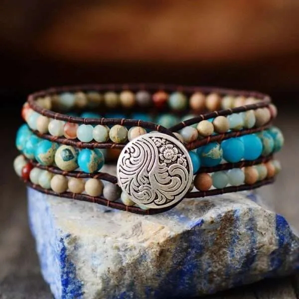 Pulsera japonesa del Ikigai con piedras naturales de jaspe