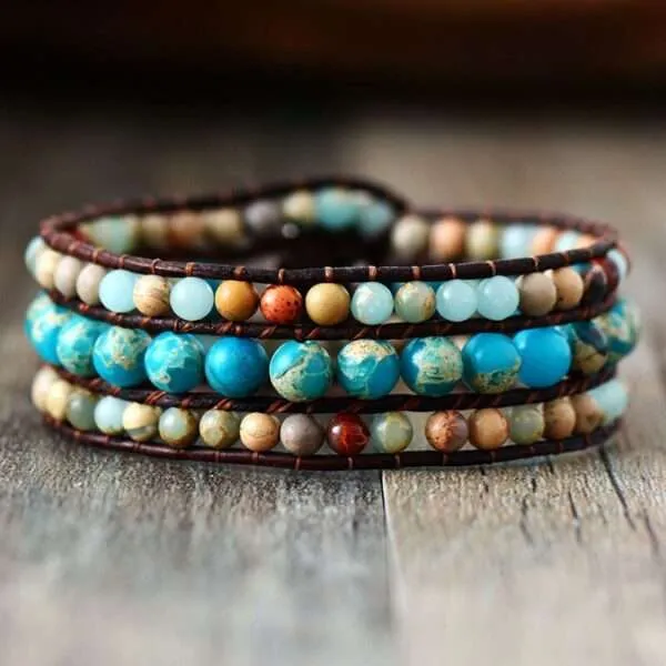 Pulsera japonesa del Ikigai con piedras naturales de jaspe