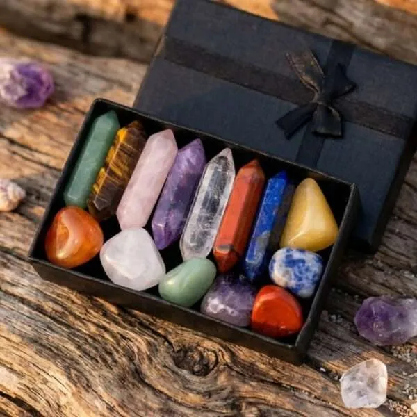 Cajita regalo con 14 piedras naturales de la armonía y la felicidad