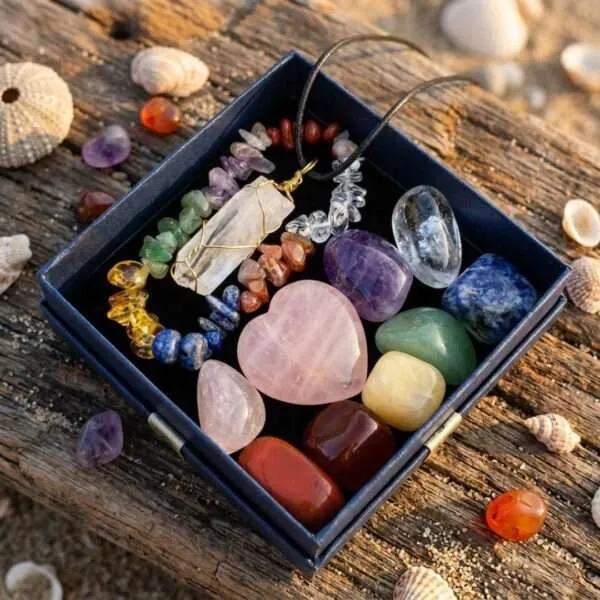 Cajita regalo con piedras naturales del equilibrio de los 7 chakras