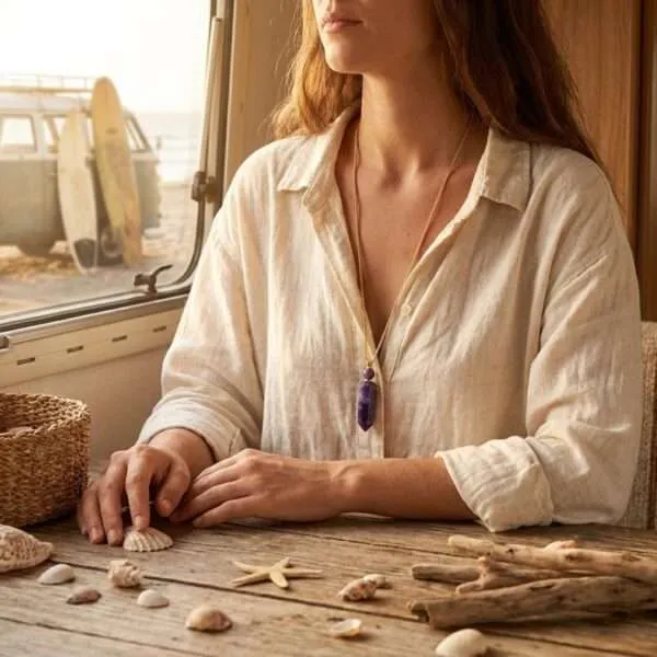 Difusor de piedra amatista natural para aceites esenciales o perfume