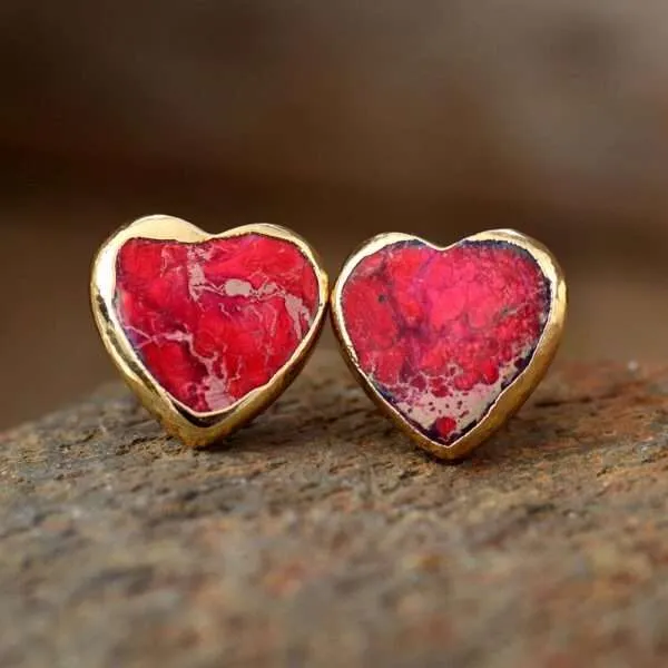 Pendientes boho del primer chakra “raíz” con jaspe rojo y forma de corazón