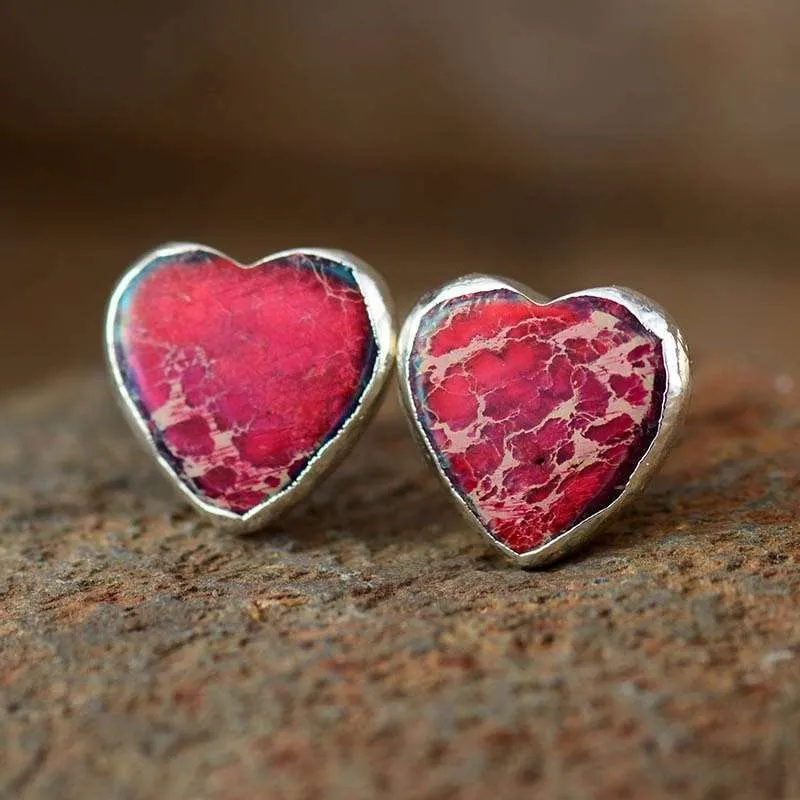 Pendientes boho del primer chakra “raíz” con jaspe rojo y forma de corazón Pendientes boho del primer chakra “raíz” con jaspe rojo y forma de corazón