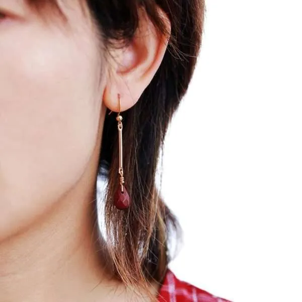 Pendientes largos boho del buen camino con piedras de jaspe rojo