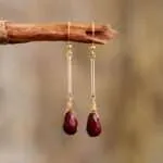 Pendientes largos boho del buen camino con piedras de jaspe rojo