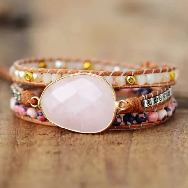 Pulsera bohemia de las emociones no expresadas con cuarzo rosa