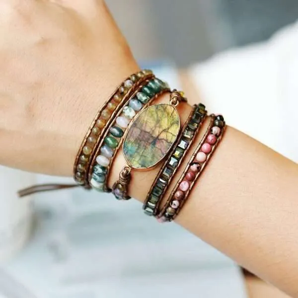 Pulsera de la certera contemplación con labradorita, ónix y rodonita
