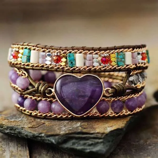 Pulsera corazón de los sueños reveladores con amatista y jaspe