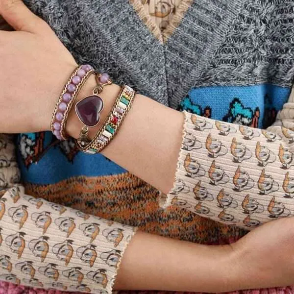 Pulsera corazón de los sueños reveladores con amatista y jaspe