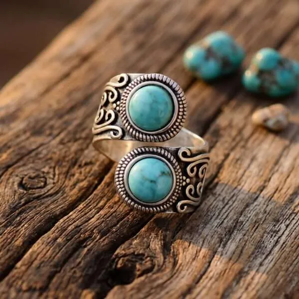 Anillo vintage ajustable del poder de la naturaleza con piedras naturales