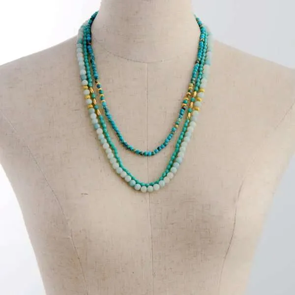 Collar de estilo boho de 3 vueltas con piedras de jaspe y amazonita