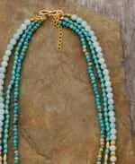 Collar de estilo boho de 3 vueltas con piedras de jaspe y amazonita