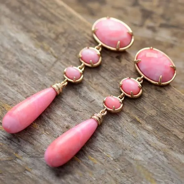 Pendientes boho de la armonización de pensamientos con jade rosa