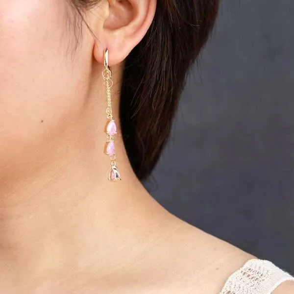 Pendientes largos boho del amor sin temor con piedras de cuarzo rosa