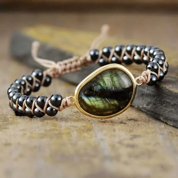Pulsera del entusiasmo y las nuevas ideas con labradorita y hematita u ónix