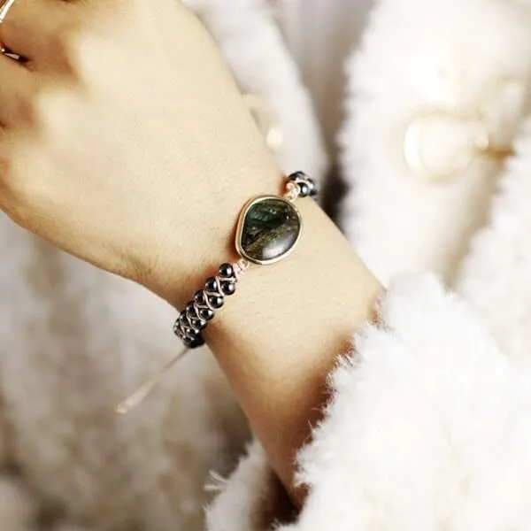Pulsera del entusiasmo y las nuevas ideas con labradorita y hematita u ónix