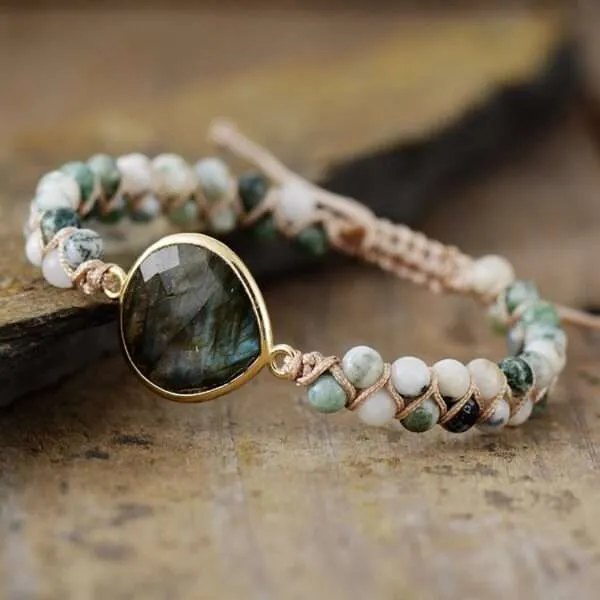 Pulsera del entusiasmo y las nuevas ideas con labradorita y hematita u ónix
