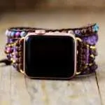 Correa Apple Watch boho con piedras de amatista y jaspe (5 vueltas)
