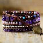Correa Apple Watch boho con piedras de amatista y jaspe (5 vueltas)