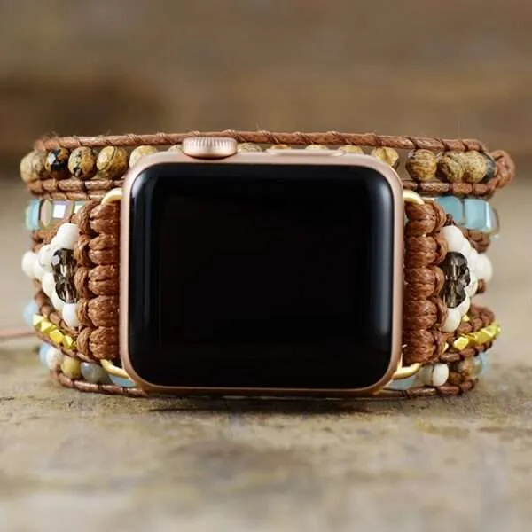 Correa Apple Watch exótica con jaspe, howlita y jade (5 vueltas)