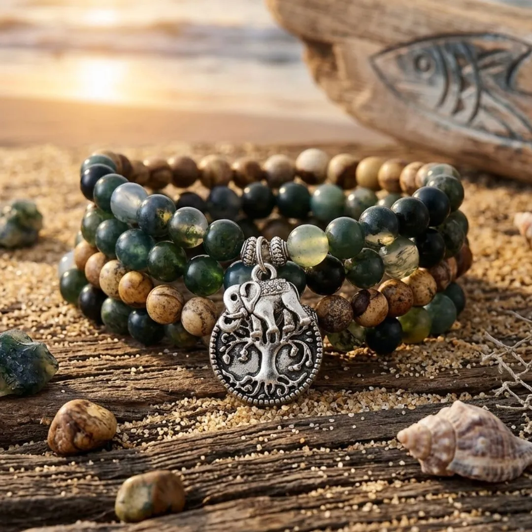 Collar Japa Mala de 108 Cuentas con Árbol de la Vida y Ganesha Collar Japa Mala de 108 Cuentas con Árbol de la Vida y Ganesha