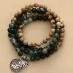 Japa Mala 108 cuentas con piedras y dije del árbol de la vida y ganesha