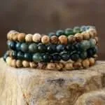 Japa Mala 108 cuentas con piedras y dije del árbol de la vida y ganesha
