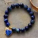 Pulsera del corazón sin miedo con piedras de jaspe y dije chapado en oro
