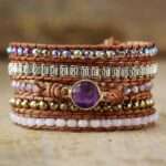Pulsera estilo nazarí con piedra de amatista y piedras naturales y pirita