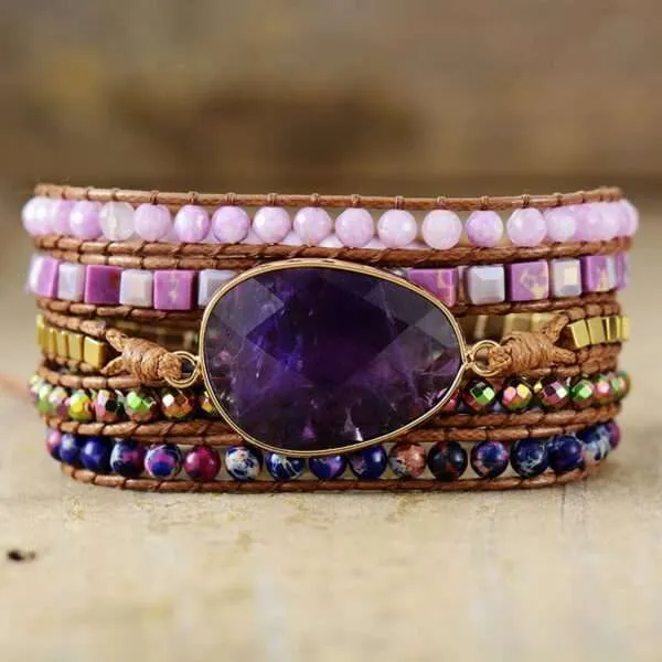 Pulsera de la transmutación energética con piedras de amatista y jaspe
