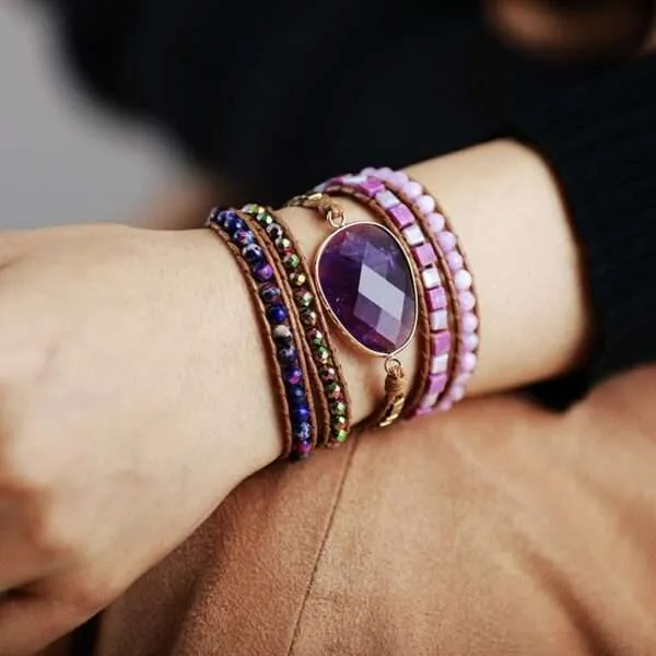 Pulsera de la transmutación energética con piedras de amatista y jaspe