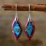 Pendientes boho en forma de hoja de colores con piedras de jaspe