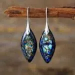 Pendientes boho en forma de hoja de colores con piedras de jaspe