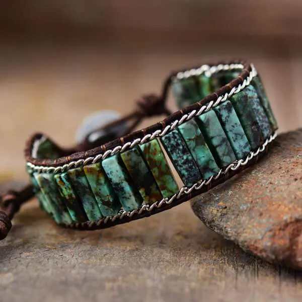 Pulsera boho del chakra garganta vishuddha con turquesa africana