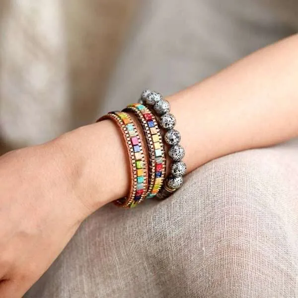 Pulsera retro de la sanación de los 7 chakras con piedras de jaspe