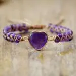 Pulsera del corazón contento con piedras de amatista, jaspe o rodonita