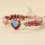 Pulsera del corazón contento con piedras de amatista, jaspe o rodonita