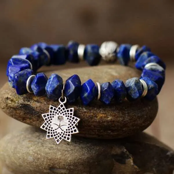 Pulsera de la ráfaga solar con piedras naturales de lapislázuli o amatista