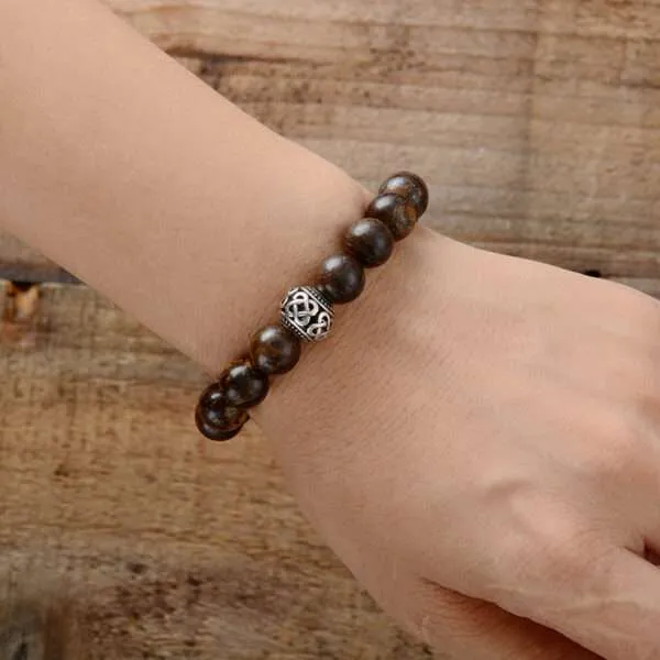 Pulsera unisex con cuentas tibetanas de piedras medicinales de broncita