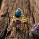 Anillo elegante de la doble piedra semipreciosa de apatita y amatista