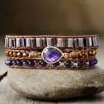 Pulsera boho de la liberación de las penas con amatista o cuarzo rosa