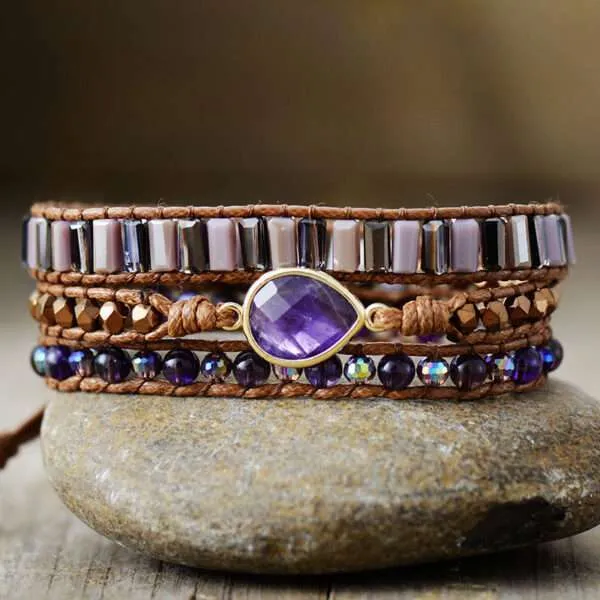 Pulsera boho de la liberación de las penas con amatista o cuarzo rosa
