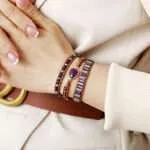 Pulsera boho de la liberación de las penas con amatista o cuarzo rosa