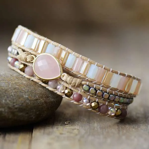 Pulsera boho de la liberación de las penas con amatista o cuarzo rosa