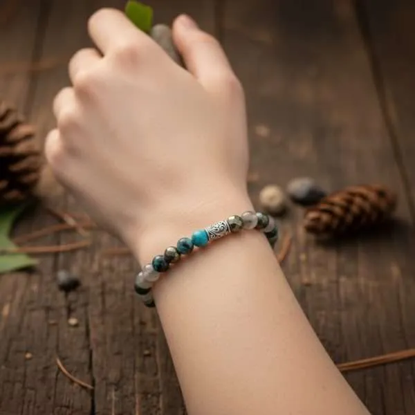 Pulsera cuatro sanaciones con pirita, labradorita, jaspe y turquesa africana
