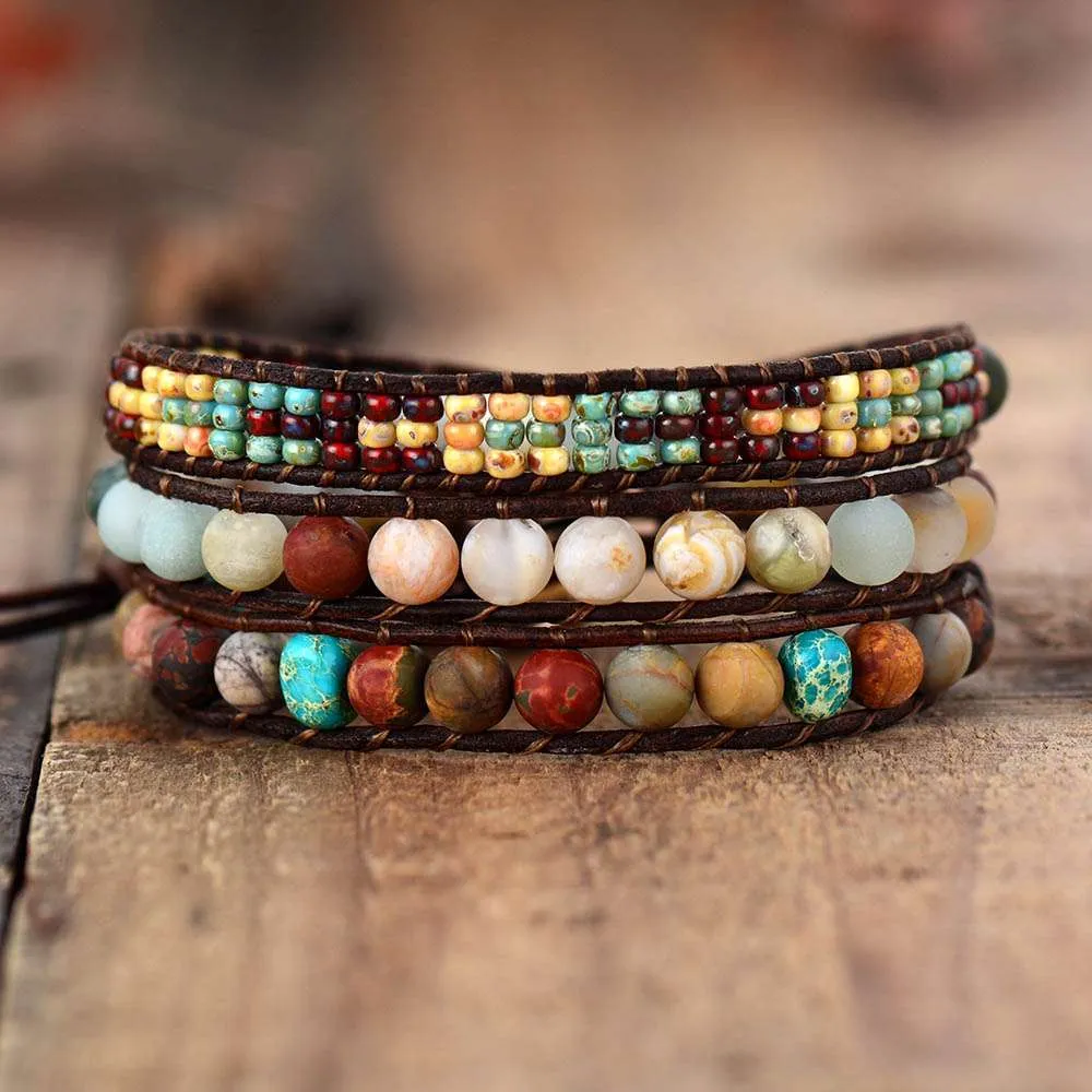 Pulsera de los pueblos nativos americanos con jaspe y cuero Pulsera de los pueblos nativos americanos con jaspe y cuero